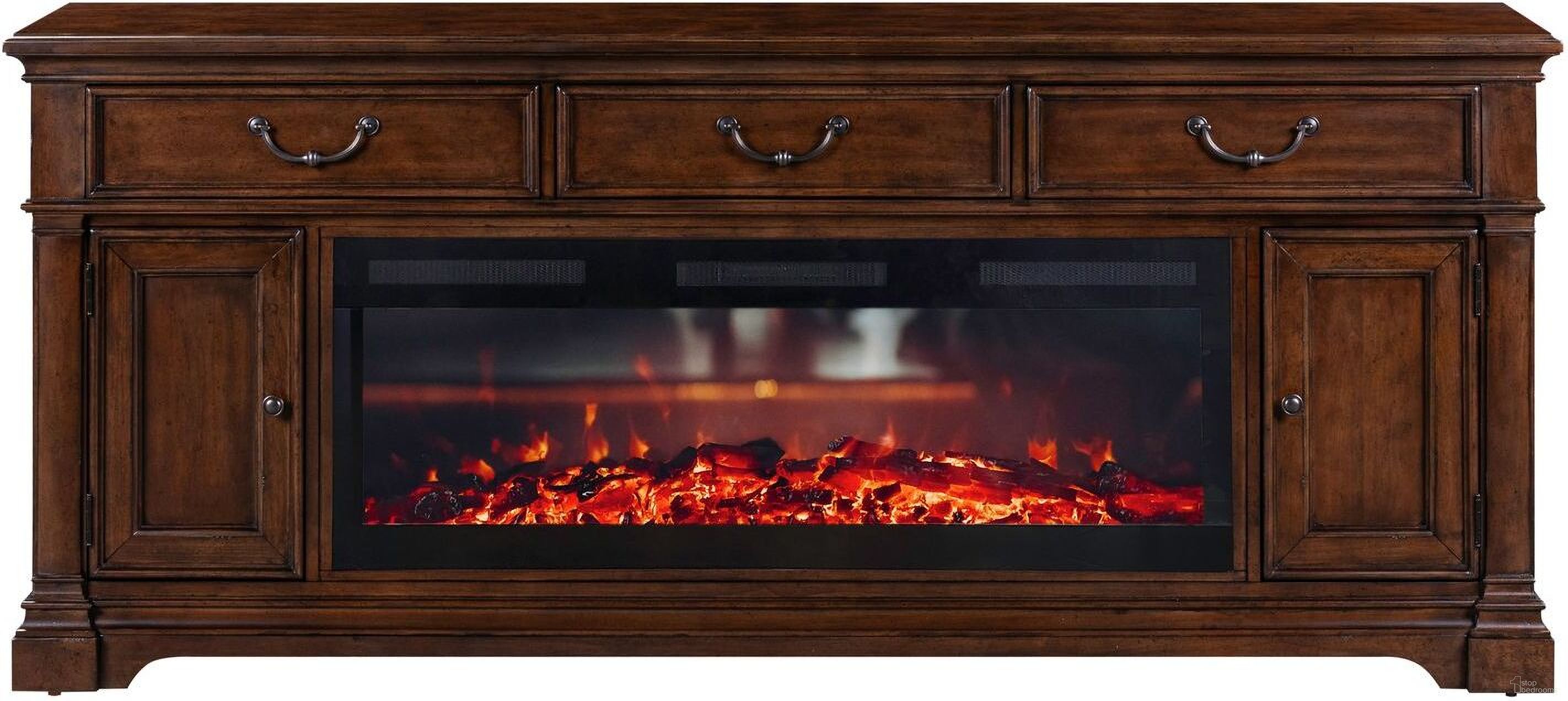 The appearance of 512 84 Inch Console with Fire FTS In Brown designed by Liberty in the transitional interior design. This brown piece of furniture was selected by 1StopBedrooms from Fireplace Collection to add a touch of cosiness and style into your home. Sku: FIRE-512-TV84FTS;50FIREBOX. Material: Wood.