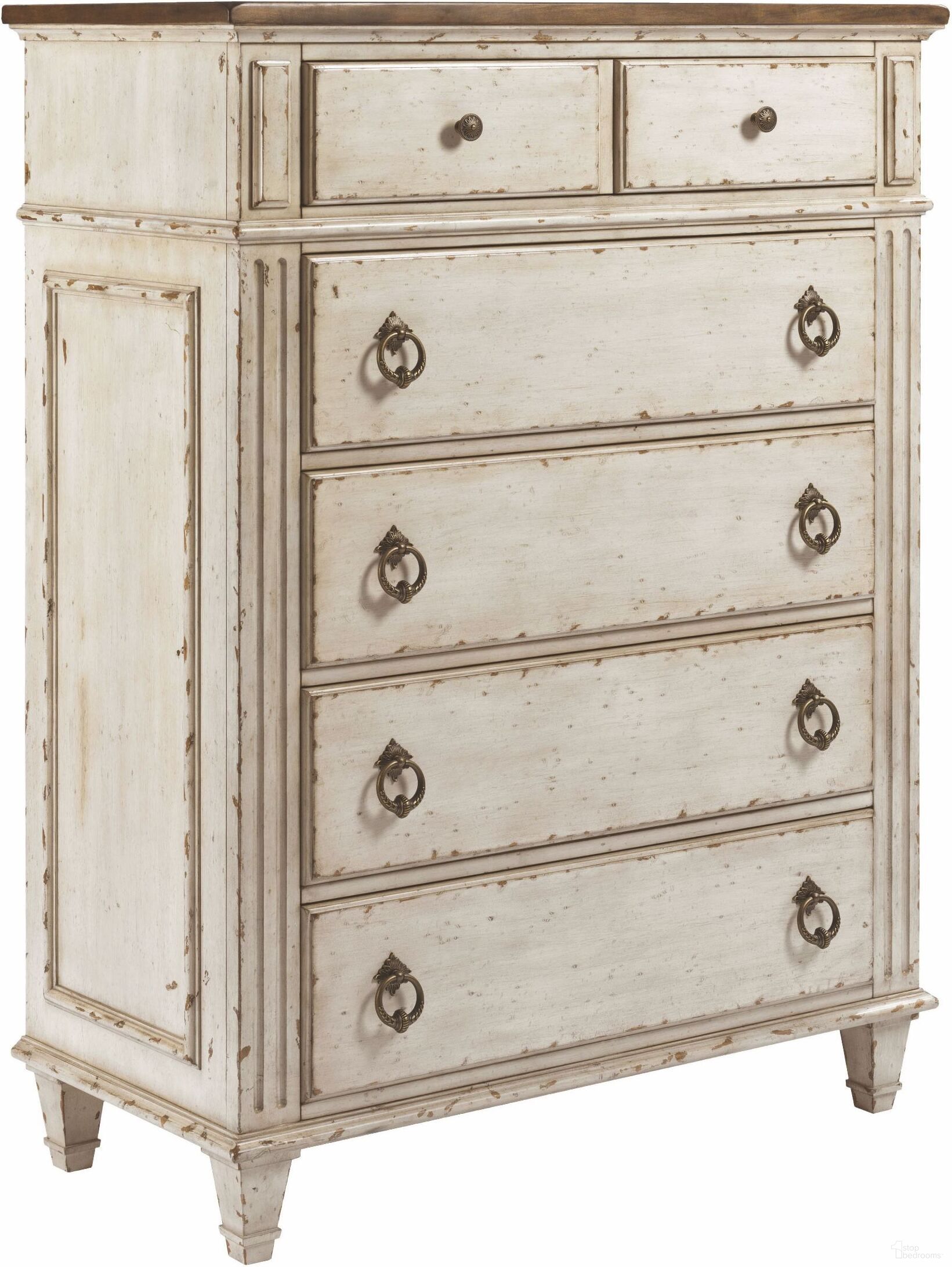 The appearance of Southbury Fossil and Parchment Drawer Chest designed by American Drew in the transitional interior design. This white piece of furniture  was selected by 1StopBedrooms from Southbury Collection to add a touch of cosiness and style into your home. Sku: 513-215. Material: Wood.