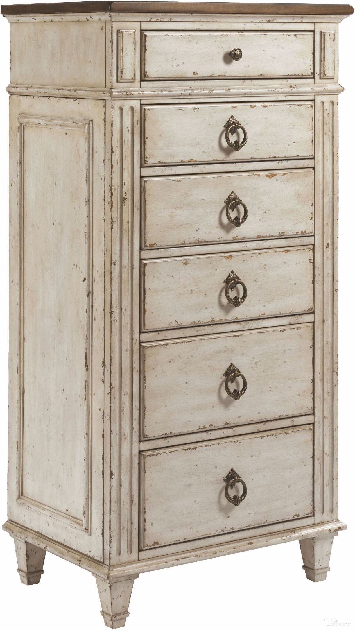 The appearance of Southbury Fossil and Parchment Lingerie Chest designed by American Drew in the transitional interior design. This white piece of furniture  was selected by 1StopBedrooms from Southbury Collection to add a touch of cosiness and style into your home. Sku: 513-221. Material: Wood.