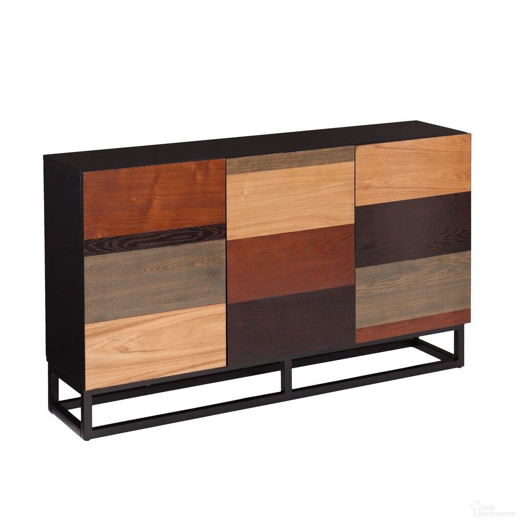 The appearance of 52 Inch Patch Three Door Sideboard Cabinet In Brown Gray and Black designed by Homeroots in the transitional interior design. This brown gray and black piece of furniture  was selected by 1StopBedrooms from  to add a touch of cosiness and style into your home. Sku: 401669. Material: Wood.