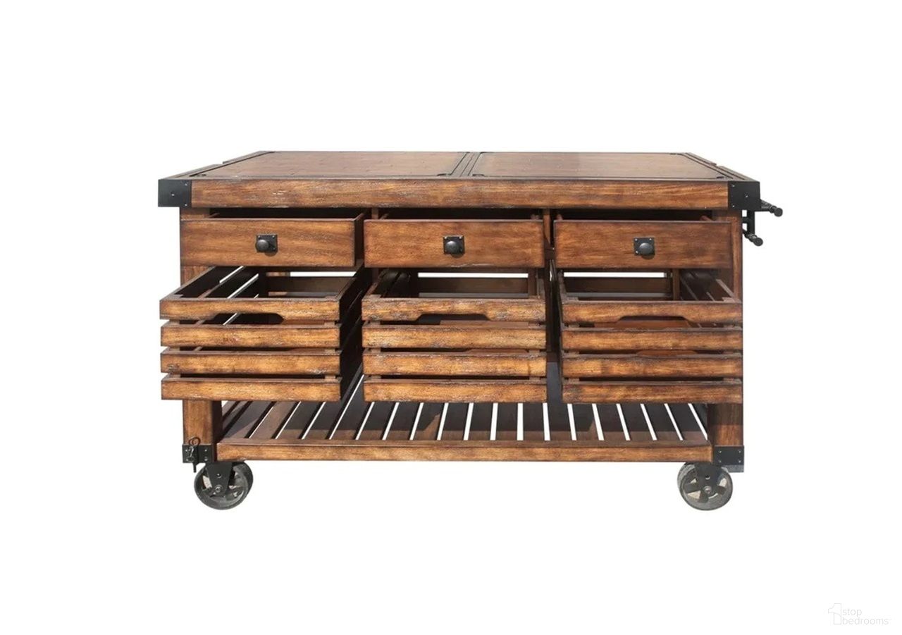 52 Inch Rolling Kitchen Cart with Storage In Brown