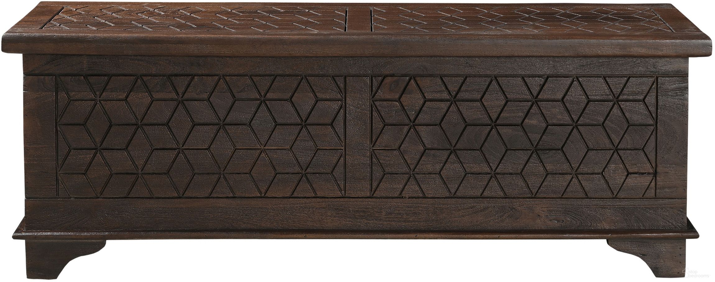 52 Inch Solid Wood Geometric Storage Ottoman In Brown