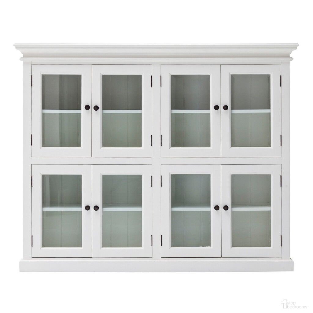 The appearance of 52 Inch Wood and Glass Two Level Storage Cabinet In White designed by Homeroots in the transitional interior design. This white piece of furniture  was selected by 1StopBedrooms from  to add a touch of cosiness and style into your home. Sku: 397841. Material: Wood.