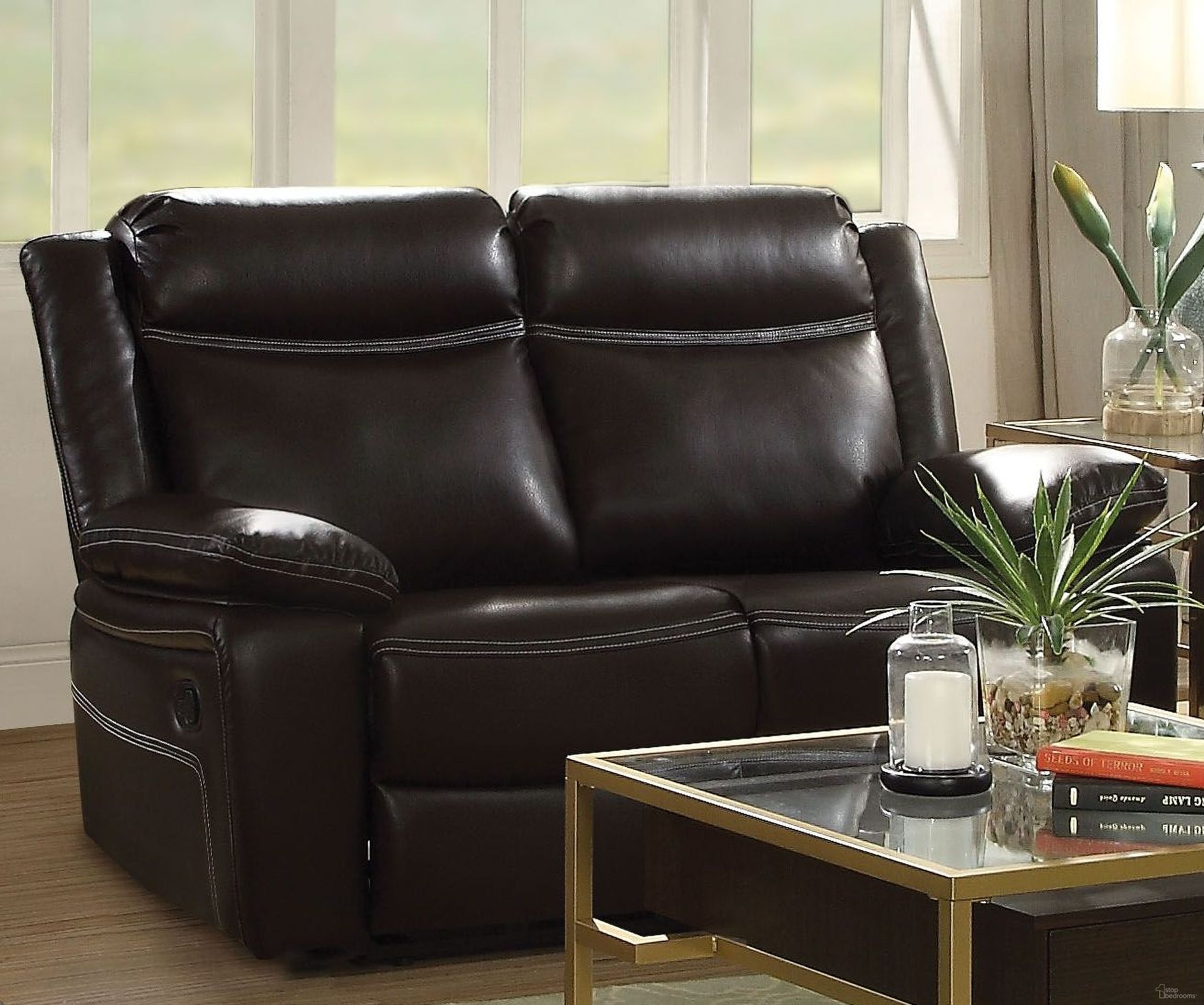 The appearance of Corra Espresso Reclining Loveseat designed by ACME in the modern / contemporary interior design. This brown piece of furniture was selected by 1StopBedrooms from Corra Collection to add a touch of cosiness and style into your home. Sku: 52051. Material: Vinyl.