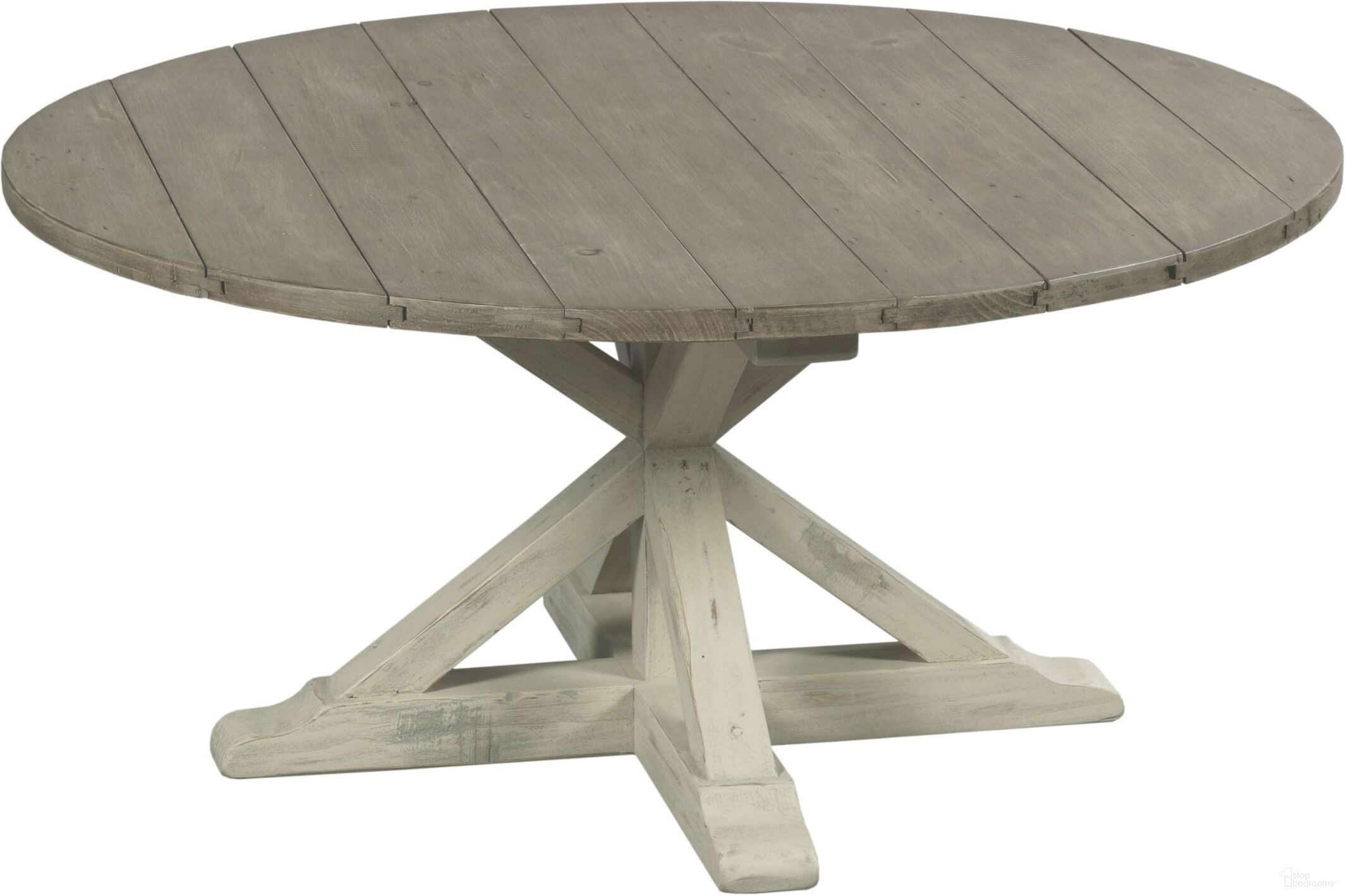 The appearance of Reclamation Place Dark Tobacco Round Cocktail Table designed by Hammary in the modern / contemporary interior design. This brown piece of furniture was selected by 1StopBedrooms from Reclamation Place Collection to add a touch of cosiness and style into your home. Sku: 523-911W. Material: Wood.
