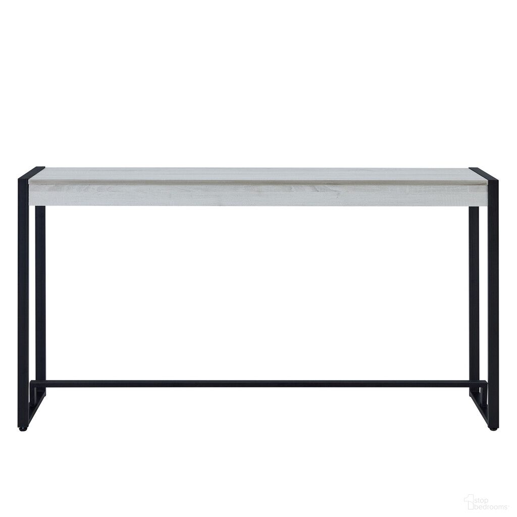 54 Inch Distressed Sled Console Table In White and Black