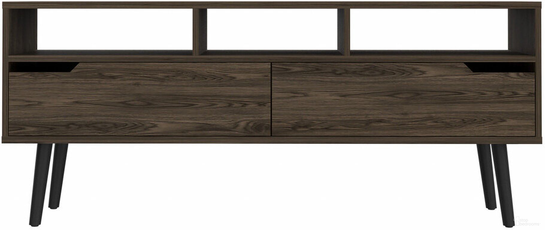 54 Inch Enclosed and Open Storage TV Stand In Dark Brown Walnut