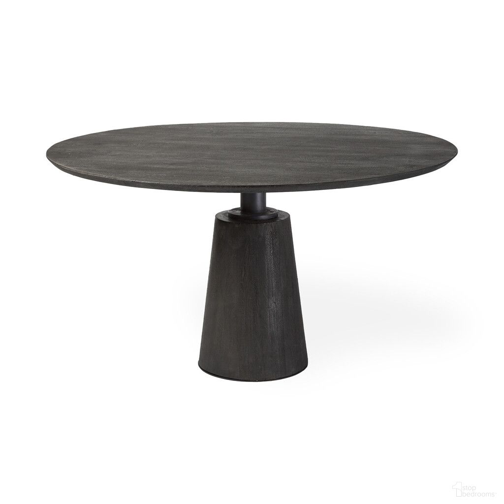 The appearance of 54 Inch Rounded Solid Wood and Metal Pedestal Base Dining Table In Brown designed by Homeroots in the transitional interior design. This brown piece of furniture  was selected by 1StopBedrooms from  to add a touch of cosiness and style into your home. Sku: 380465. Table Base Style: Pedestal. Table Top Shape: Round. Material: Wood. Size: 54".