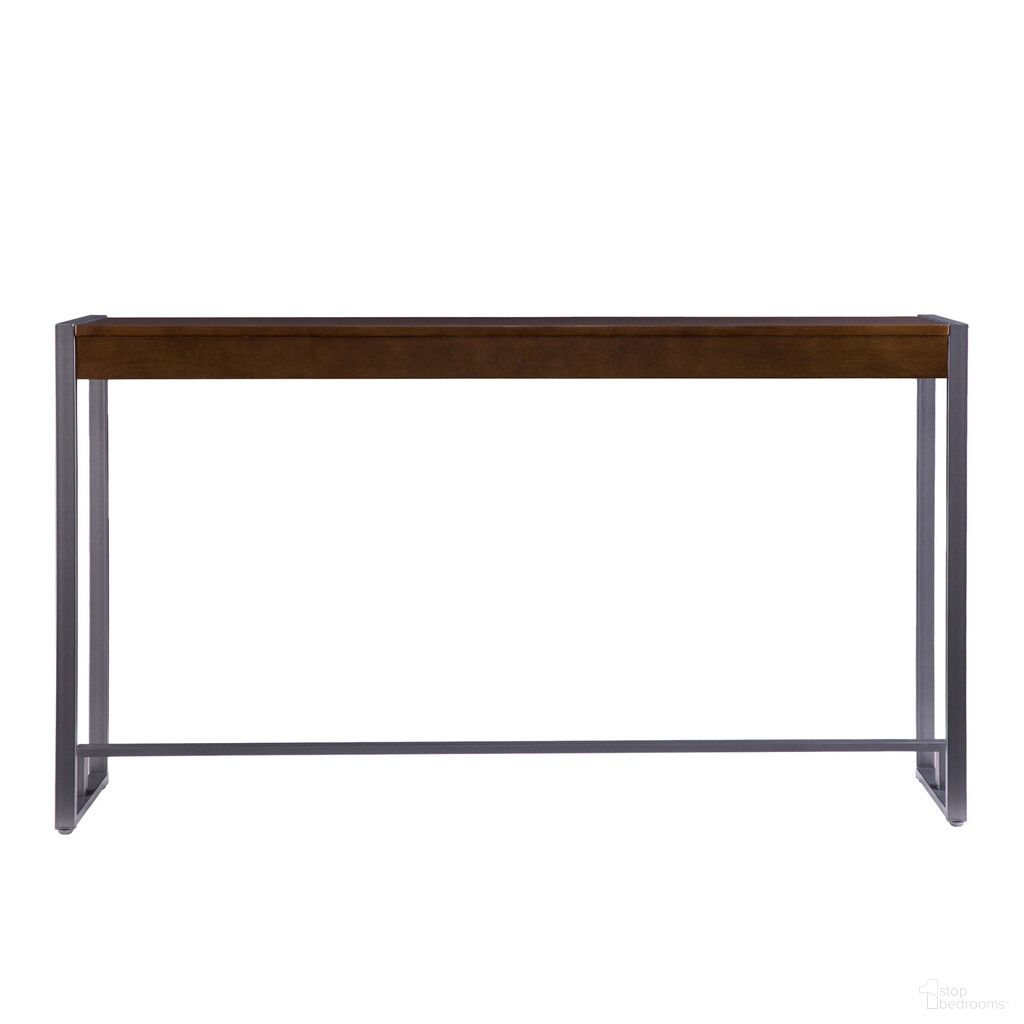 54 Inch Sled Console Table In Dark Brown and Gunmetal