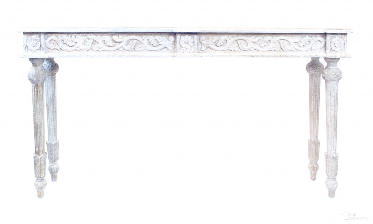 The appearance of 54 Inch Solid Wood Distressed Console Table In White designed by Homeroots in the rustic / southwestern interior design. This white piece of furniture  was selected by 1StopBedrooms from  to add a touch of cosiness and style into your home. Sku: 488793. Material: Solid Wood.