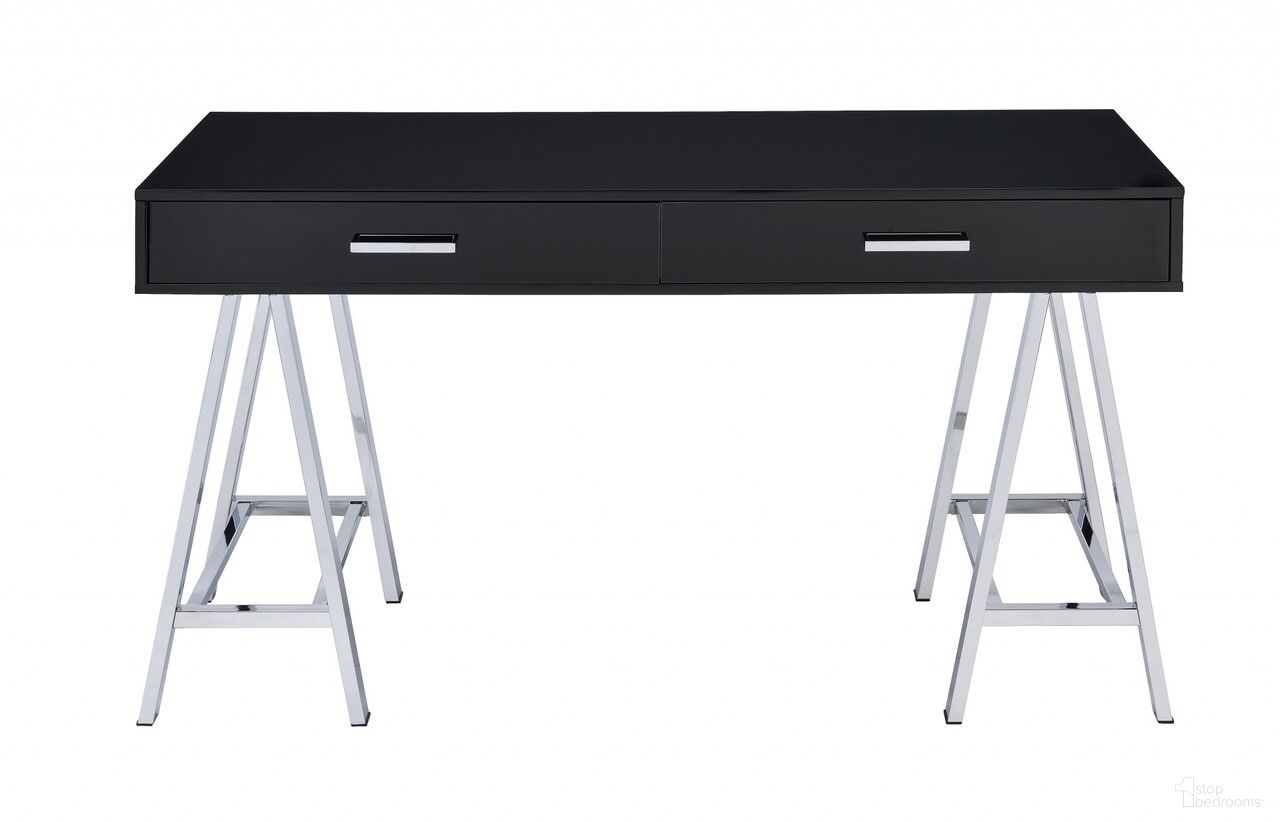 The appearance of 54 Inch Writing Desk with Two Drawers In Silver and Black designed by Homeroots in the modern / contemporary interior design. This silver and black piece of furniture was selected by 1StopBedrooms from to add a touch of cosiness and style into your home. Sku: 286391. Material: Metal.
