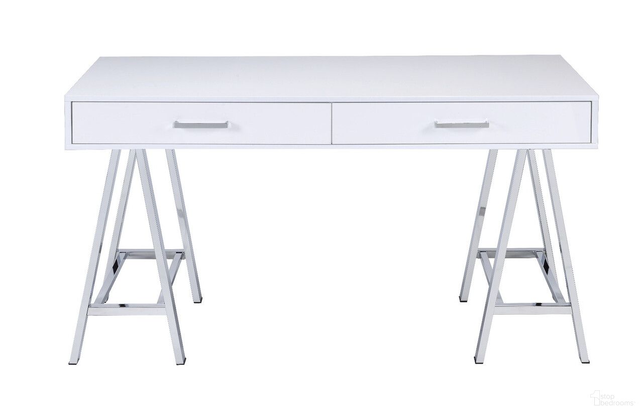 The appearance of 54 Inch Writing Desk with Two Drawers In White and Silver designed by Homeroots in the modern / contemporary interior design. This white and silver piece of furniture was selected by 1StopBedrooms from to add a touch of cosiness and style into your home. Sku: 491475. Material: Metal.