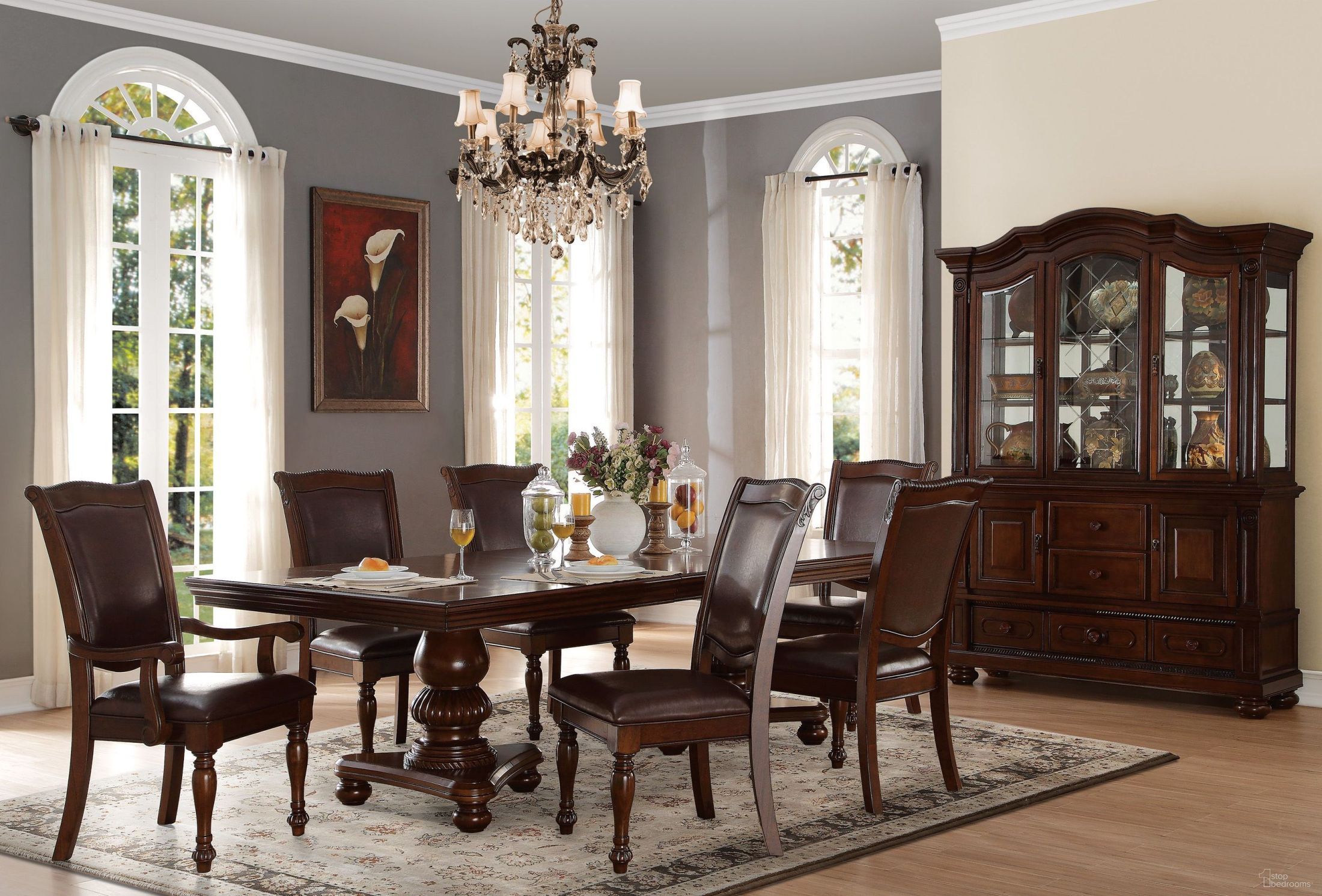The appearance of Lordsburg Brown Dining Room Set designed by Homelegance in the traditional interior design. This brown piece of furniture  was selected by 1StopBedrooms from Lordsburg Collection to add a touch of cosiness and style into your home. Sku: 5473-103;5473-103B;5473S. Table Base Style: Double Pedestal. Material: Wood. Table Top Shape: Rectangular. Size: 48" x 79".
