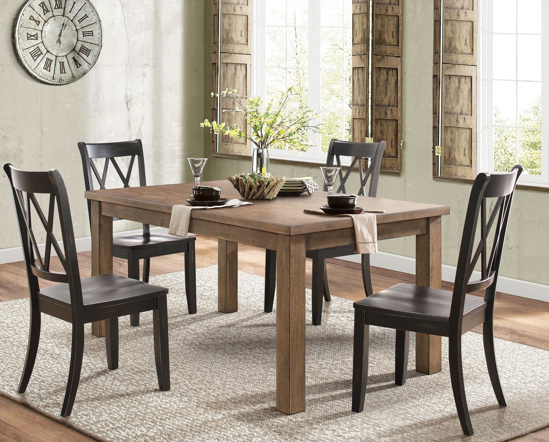 The appearance of Janina Pine Natural Tone Dining Room Set designed by Homelegance in the transitional interior design. This brown piece of furniture was selected by 1StopBedrooms from Janina Collection to add a touch of cosiness and style into your home. Sku: 5516-66;5516TLS. Table Base Style: Legs. Material: Wood. Table Top Shape: Rectangular. Size: 38".