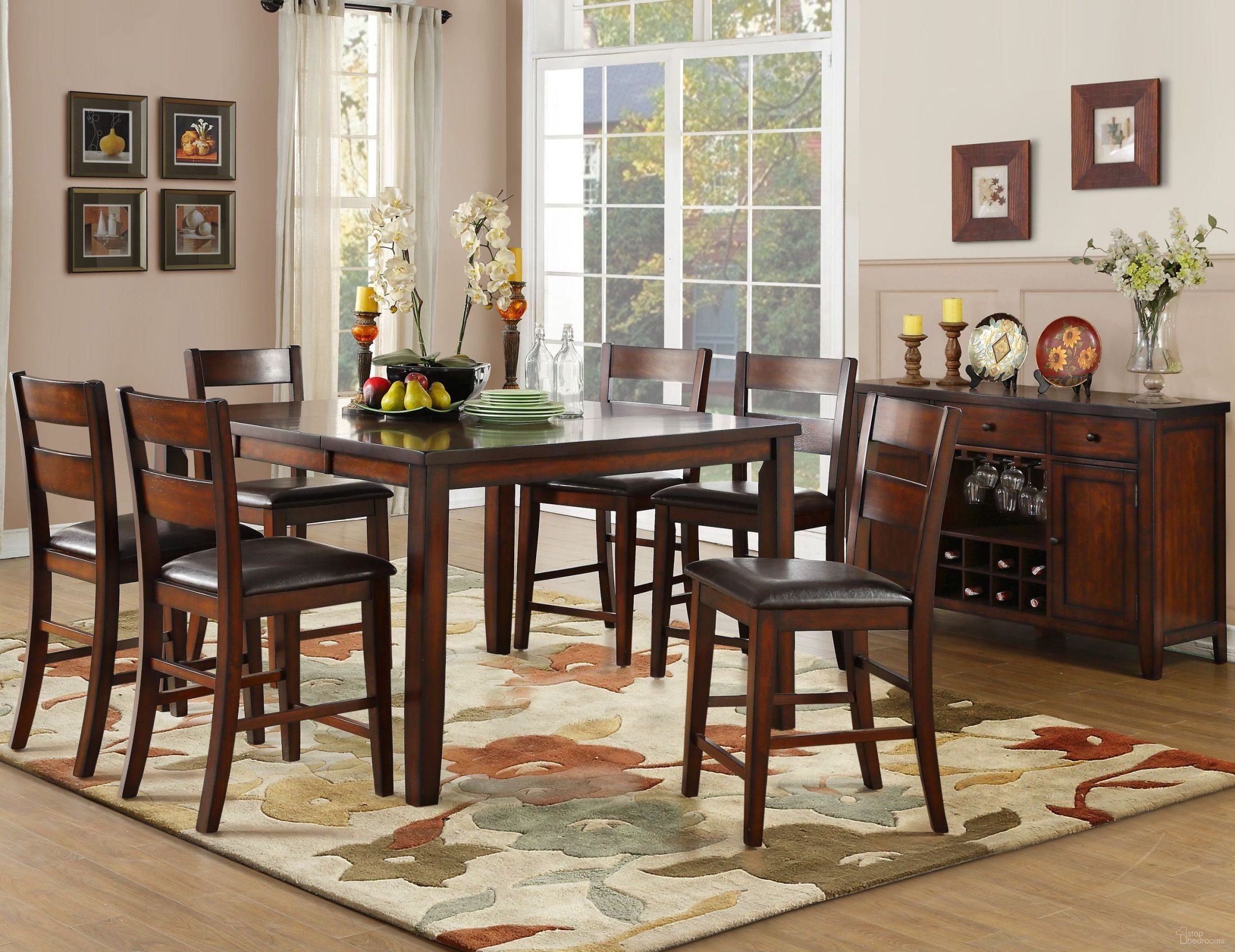 The appearance of Mantello Dark Brown Extendable Counter Height Dining Room Set designed by Homelegance in the traditional interior design. This brown piece of furniture  was selected by 1StopBedrooms from Mantello Collection to add a touch of cosiness and style into your home. Sku: 5547-36;5547-24. Table Base Style: Legs. Material: Wood. Table Top Shape: Rectangular. Size: 54" x 36".