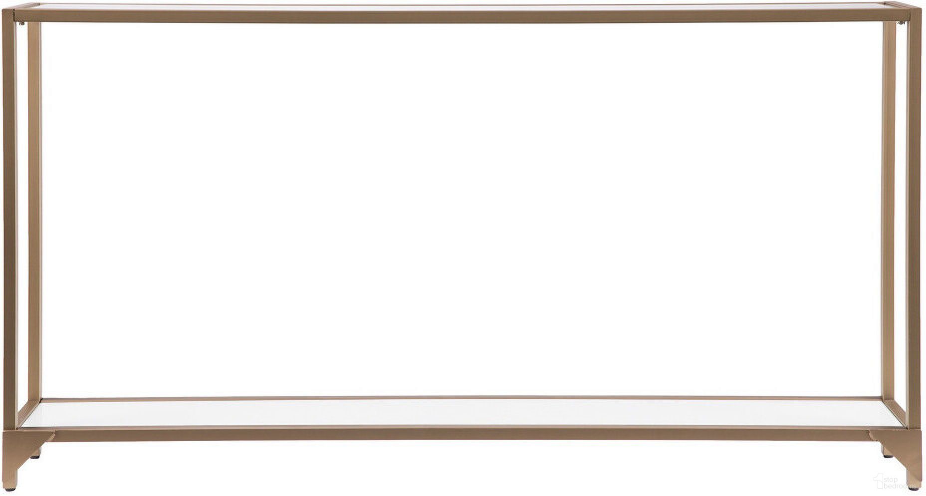 56 Inch Glass Mirrored Frame Console Table with Shelves In Clear and Gold