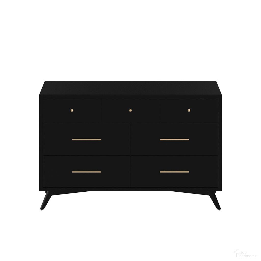 The appearance of 56 Inch Solid Wood Seven Drawer Double Dresser In Black designed by Homeroots in the transitional interior design. This black piece of furniture was selected by 1StopBedrooms from to add a touch of cosiness and style into your home. Sku: 524142. Material: Solid Wood.