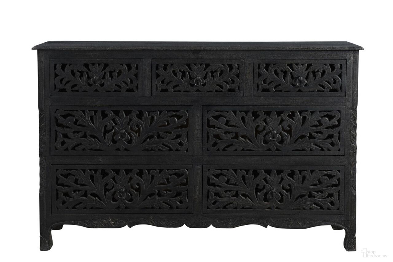 The appearance of 57 Inch Solid Wood Seven Drawer Dresser In Black designed by Homeroots in the transitional interior design. This black piece of furniture was selected by 1StopBedrooms from to add a touch of cosiness and style into your home. Sku: 521236. Material: Solid Wood.