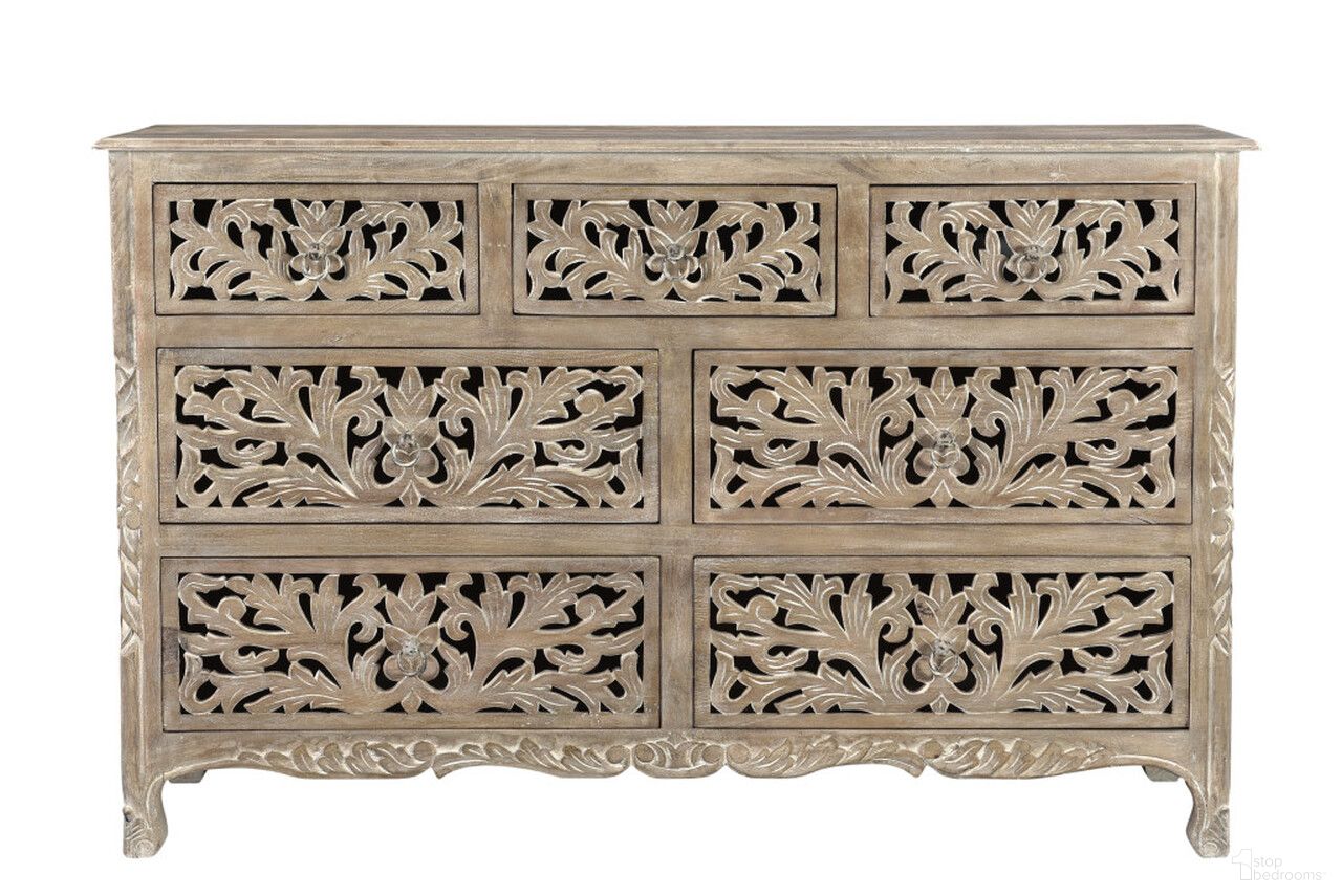 57 Inch Solid Wood Seven Drawer Dresser In Gray