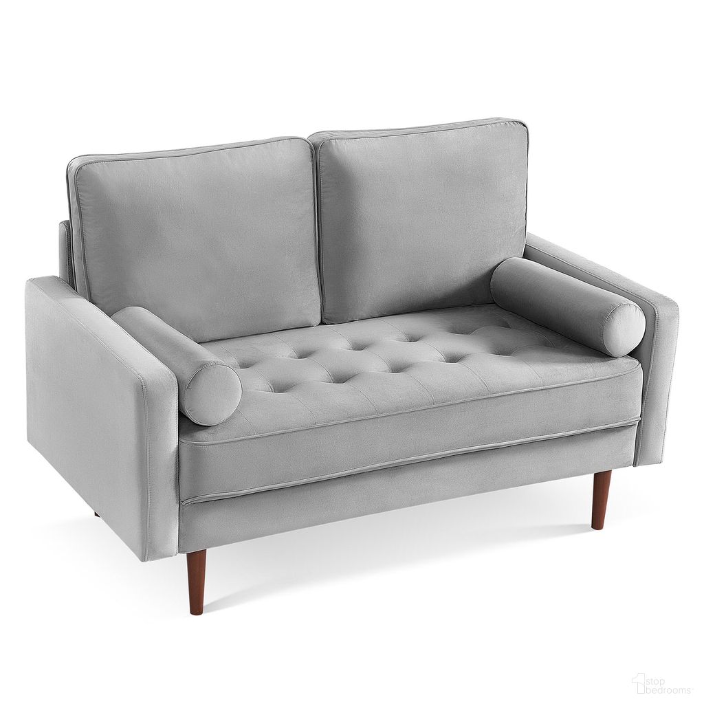 The appearance of 57 Inch Velvet Loveseat and Toss Pillows In Gray and Dark Brown designed by Homeroots in the transitional interior design. This gray/dark brown piece of furniture was selected by 1StopBedrooms from to add a touch of cosiness and style into your home. Sku: 543711. Material: Velvet.