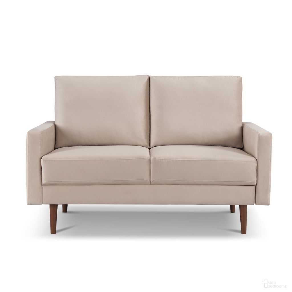 The appearance of 57 Inch Velvet Loveseat In Beige and Dark Brown designed by Homeroots in the transitional interior design. This beige and dark brown piece of furniture  was selected by 1StopBedrooms from  to add a touch of cosiness and style into your home. Sku: 543721. Material: Velvet.