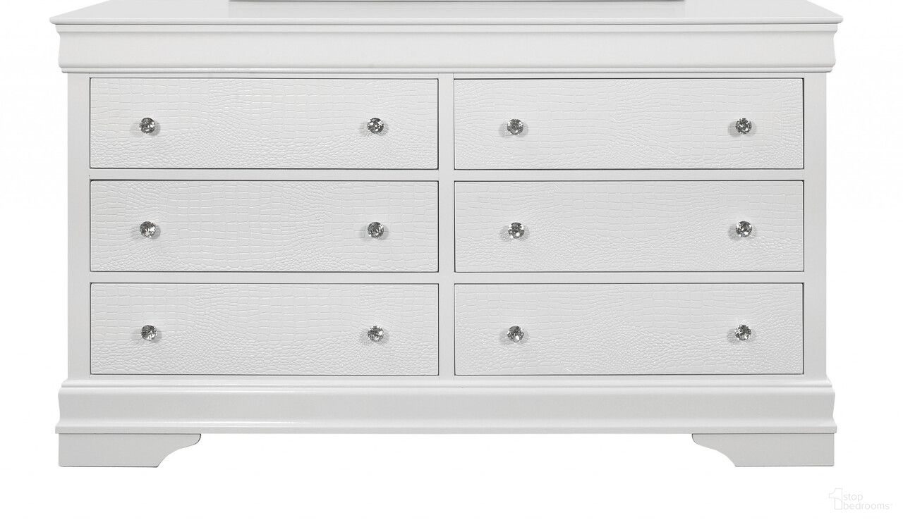 58 Inch Solid Wood Six Drawer Double Dresser In Metallic White