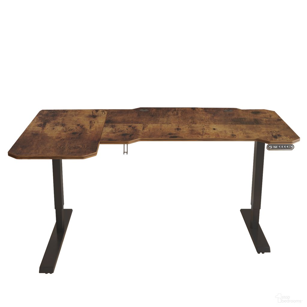 The appearance of 59 Inch Adjustable L Shape Computer Desk In Black and Brown designed by Homeroots in the modern / contemporary interior design. This black and brown piece of furniture was selected by 1StopBedrooms from to add a touch of cosiness and style into your home. Sku: 528669. Material: Wood.
