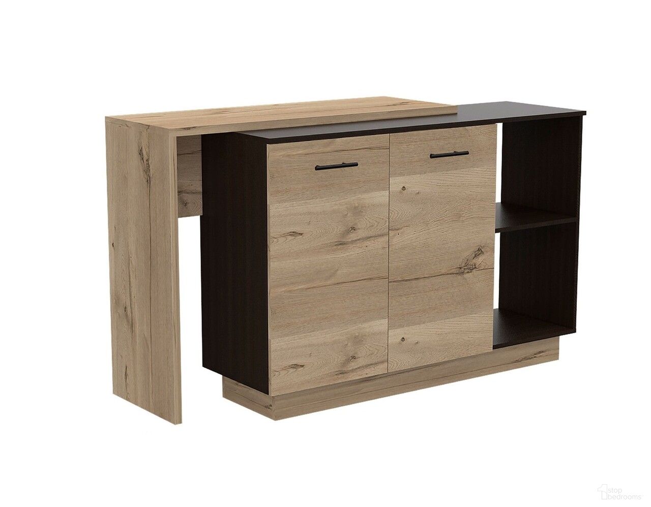59 Inch Kitchen Island with Storage In Black and Natural