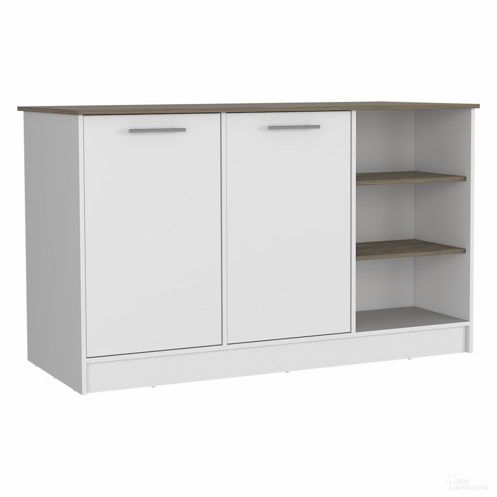 59 Inch Kitchen Island with Storage In White and Brown
