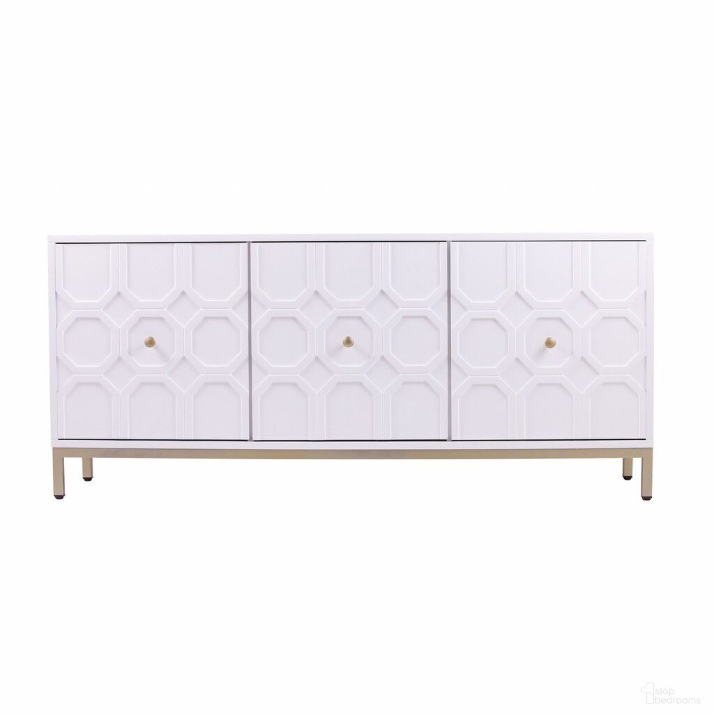 59 Inch Sideboard with Three Doors In White and Gold