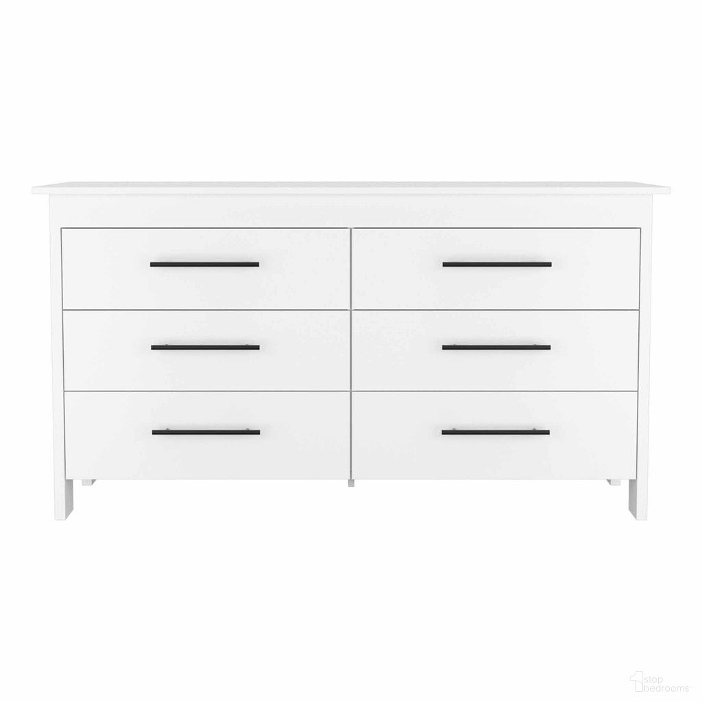 The appearance of 59 Inch Six Drawer Double Dresser In White designed by Homeroots in the modern / contemporary interior design. This white piece of furniture was selected by 1StopBedrooms from to add a touch of cosiness and style into your home. Sku: 403749. Material: Wood.