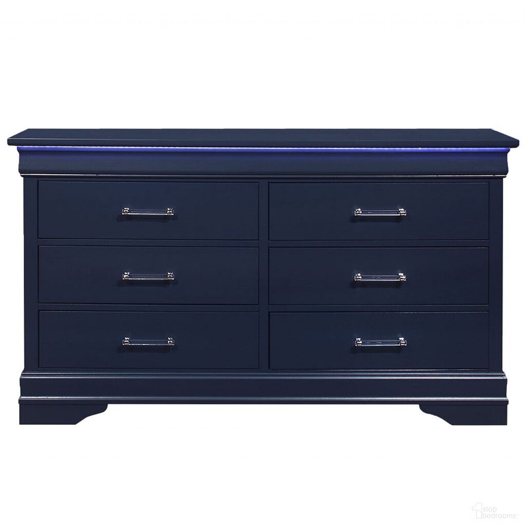 The appearance of 59 Inch Solid Wood Six Drawer Double Dresser In Blue designed by Homeroots in the modern / contemporary interior design. This blue piece of furniture was selected by 1StopBedrooms from to add a touch of cosiness and style into your home. Sku: 482390. Material: Solid Wood.