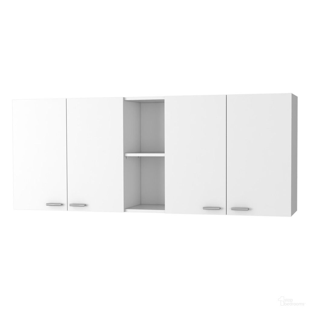 The appearance of 59 Inch Wood Wall Mounted Accent Cabinet with Four Doors In White designed by Homeroots in the modern / contemporary interior design. This white piece of furniture was selected by 1StopBedrooms from to add a touch of cosiness and style into your home. Sku: 478212. Material: Wood.