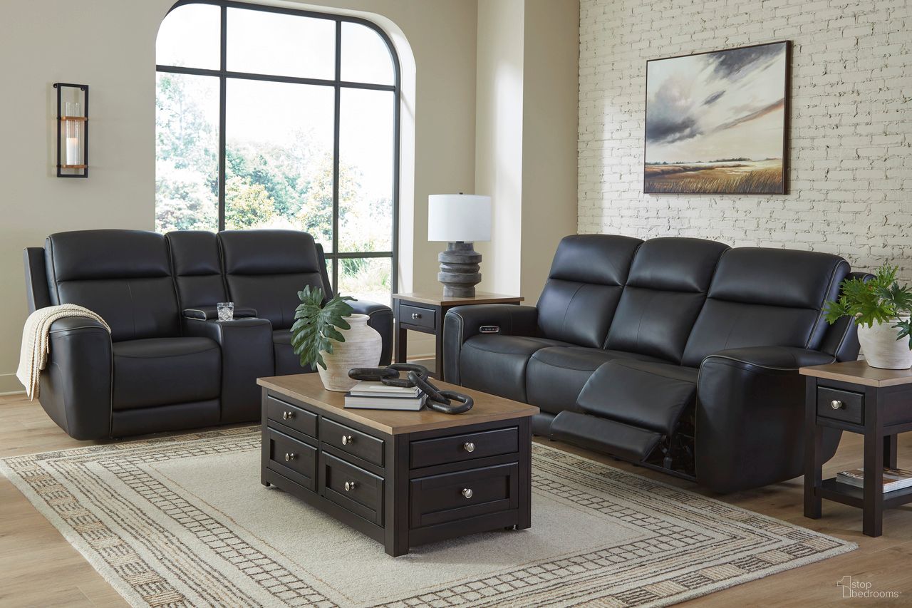 The appearance of 5Z-Dreamlight Power Reclining Living Room Set In Onyx designed by Signature Design by Ashley in the modern / contemporary interior design. This onyx piece of furniture  was selected by 1StopBedrooms from 5Z-Dreamlight Collection to add a touch of cosiness and style into your home. Sku: NCU1090215;NCU1090218. Material: Leather.