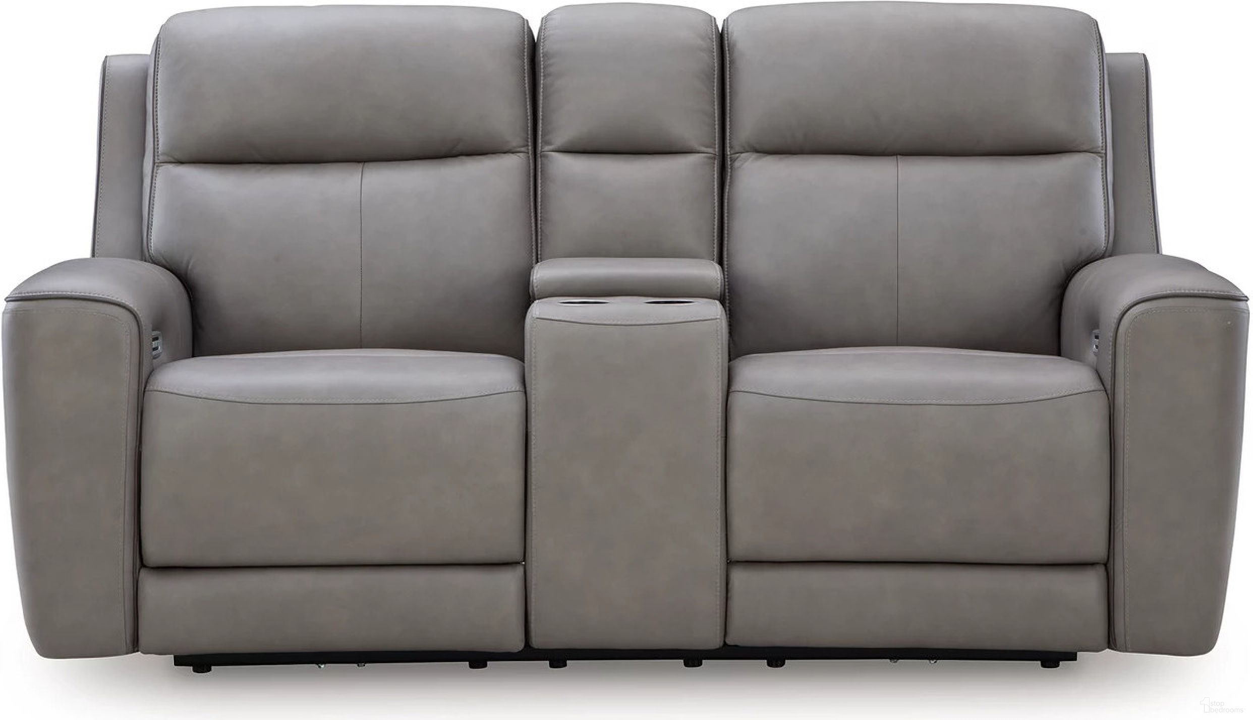 The appearance of 5Z-Dreamlight Power Reclining Loveseat with Console In Coin designed by Signature Design by Ashley in the modern / contemporary interior design. This coin piece of furniture was selected by 1StopBedrooms from 5Z-Dreamlight Collection to add a touch of cosiness and style into your home. Sku: NCU1090018. Material: Leather Match.