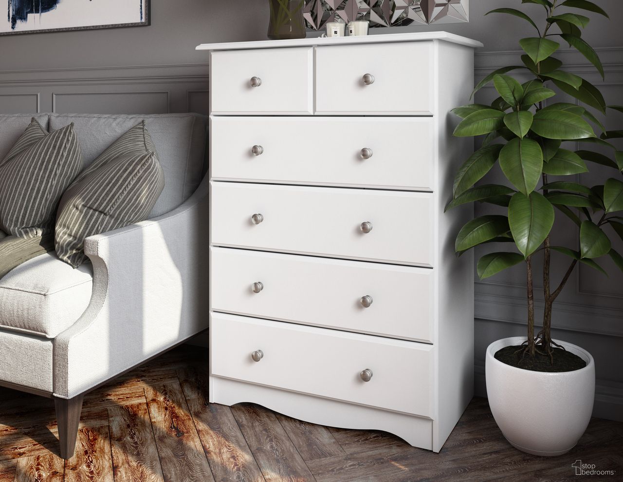 6-Drawer Chest with Metal Knobs In White