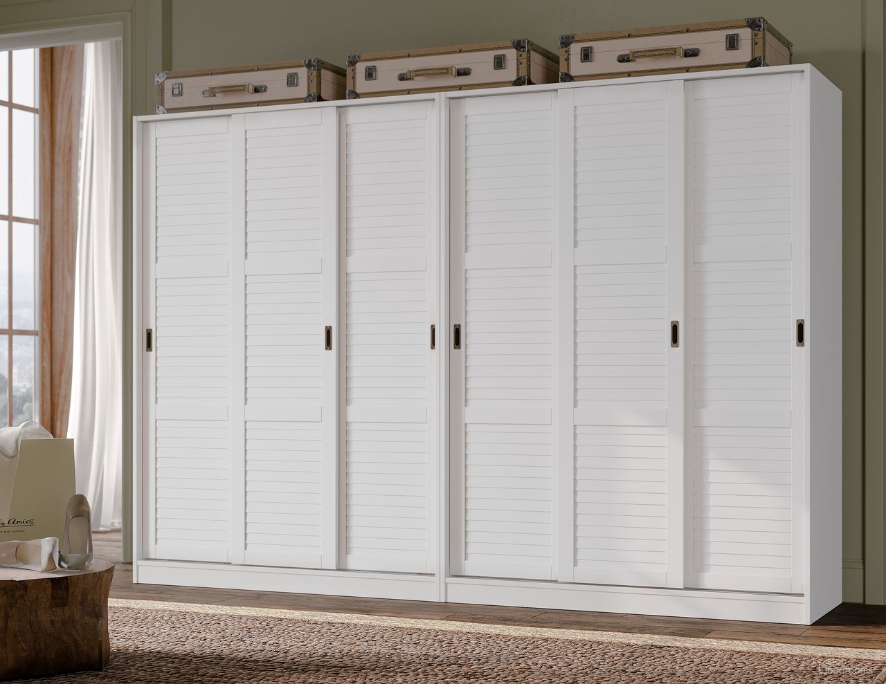 6-Sliding Wardrobe with Louvered Doors In White