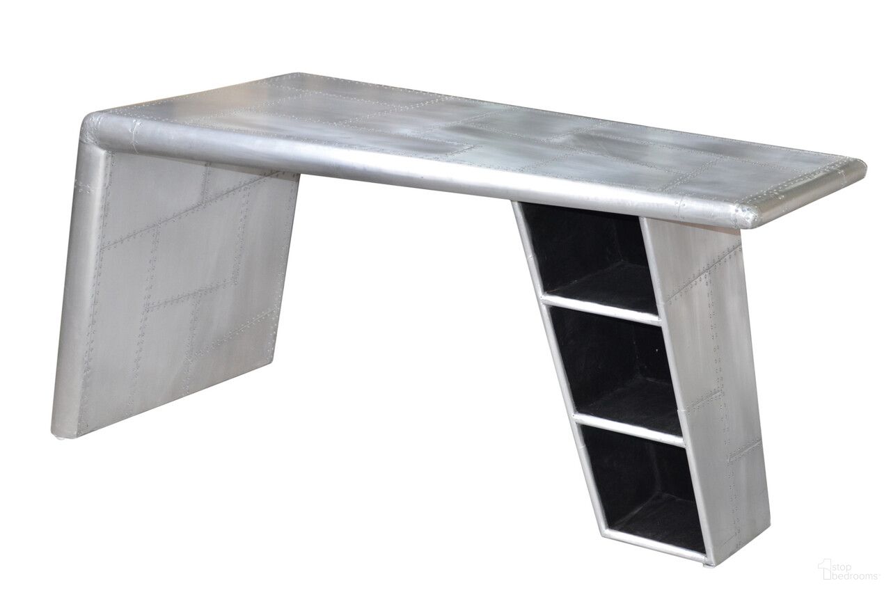 The appearance of 60 Inch Aluminum Writing Desk In Silver designed by Homeroots in the modern / contemporary interior design. This silver piece of furniture  was selected by 1StopBedrooms from  to add a touch of cosiness and style into your home. Sku: 489181. Material: Aluminum.