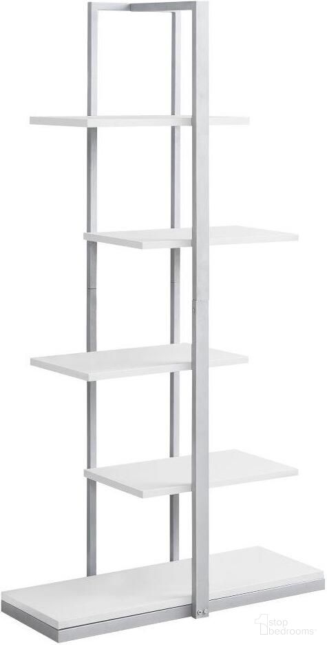 The appearance of 60 Inch Bookcase In White Silver Metal designed by Monarch Specialties in the modern / contemporary interior design. This white piece of furniture  was selected by 1StopBedrooms from  to add a touch of cosiness and style into your home. Sku: I 7233. Material: MDF.
