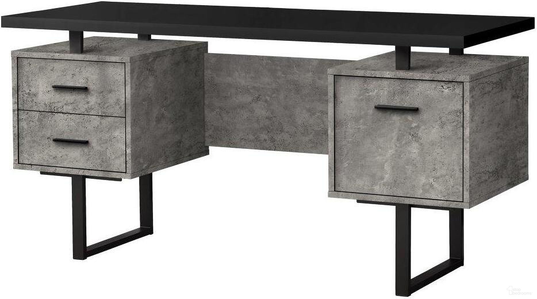 The appearance of 60 Inch Computer Desk In Black And Grey Concrete designed by Monarch Specialties in the modern / contemporary interior design. This black and gray piece of furniture  was selected by 1StopBedrooms from  to add a touch of cosiness and style into your home. Sku: I 7632. Material: MDF.