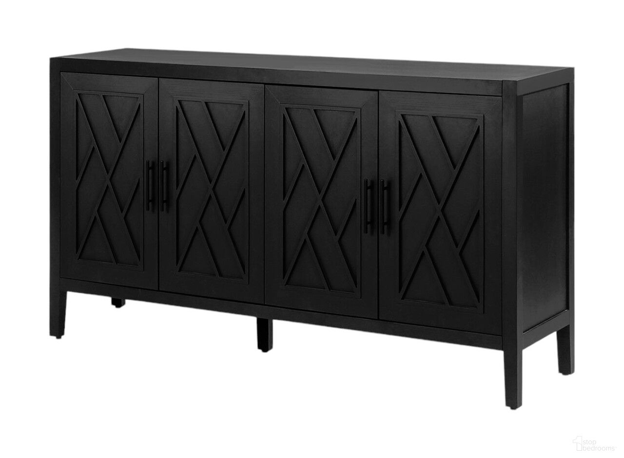 60 Inch Distressed Sideboard with Four Doors In Black
