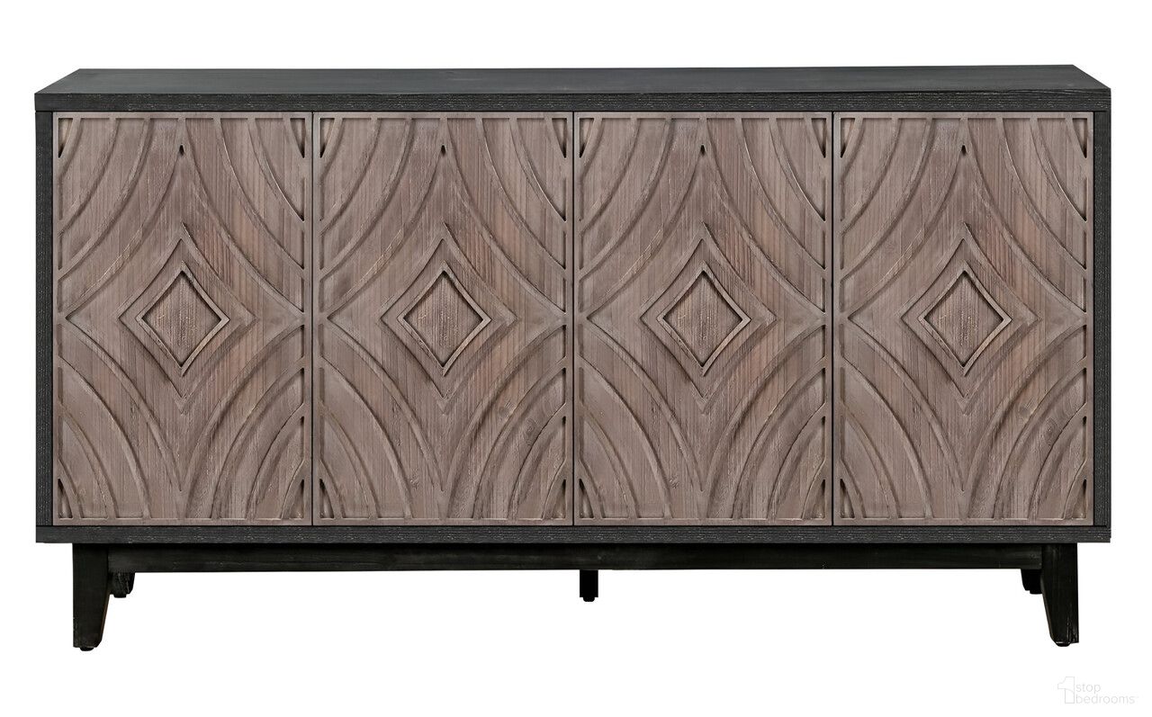 60 Inch Distressed Wood Sideboard with Four Doors In Brown and Charcoal