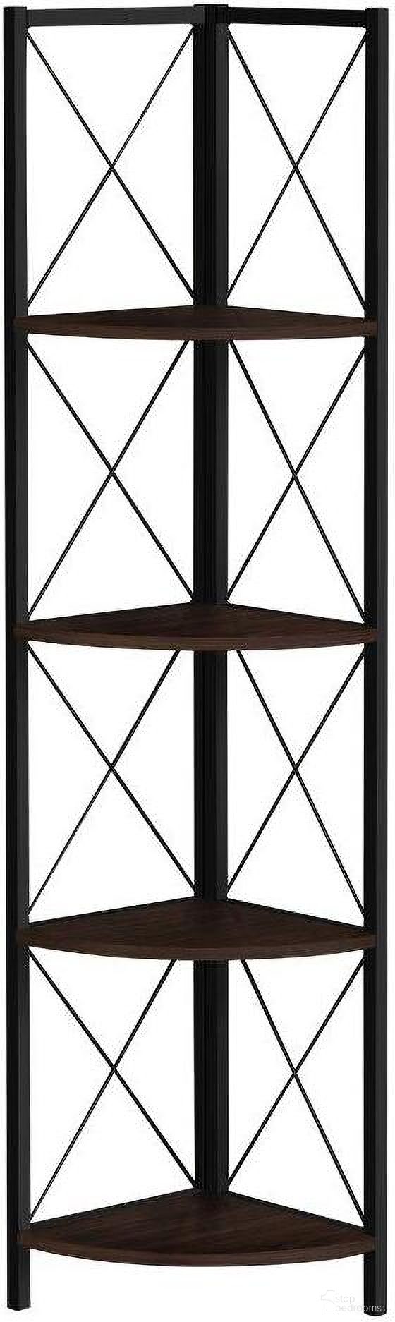 60 Inch Espresso And Black Metal Corner Etagere Bookcase