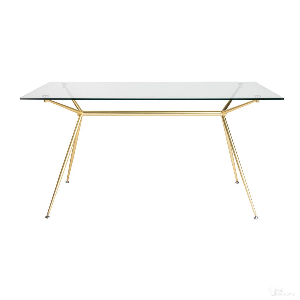 The appearance of 60 Inch Glass and Steel Dining Table In Clear and Gold designed by Homeroots in the modern / contemporary interior design. This clear/gold piece of furniture  was selected by 1StopBedrooms from  to add a touch of cosiness and style into your home. Sku: 546175. Table Base Style: Trestle. Material: Glass. Table Top Shape: Rectangular. Size: 36" x 60".