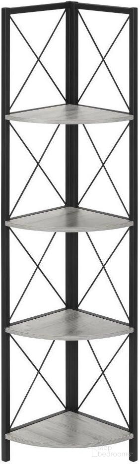The appearance of 60 Inch Grey And Black Metal Corner Etagere Bookcase designed by Monarch Specialties in the modern / contemporary interior design. This grey piece of furniture  was selected by 1StopBedrooms from  to add a touch of cosiness and style into your home. Sku: I 3647. Material: Metal.