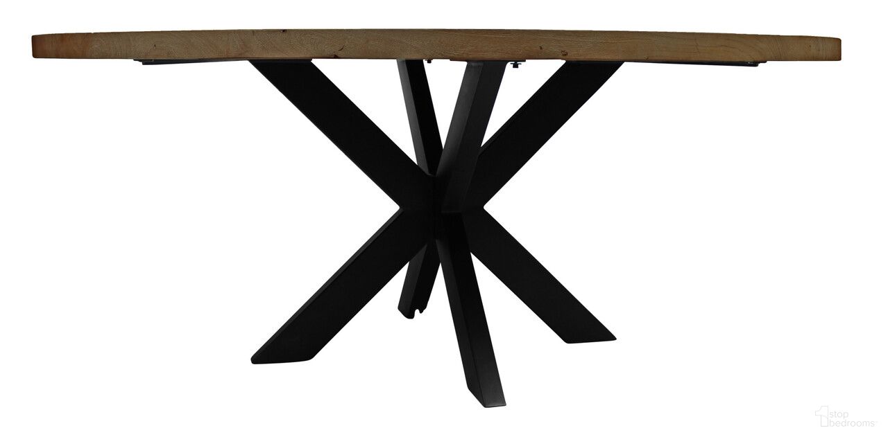 The appearance of 60 Inch Rounded Solid Wood and Iron Pedestal Base Dining Table In Black and Natural designed by Homeroots in the transitional interior design. This black and natural piece of furniture  was selected by 1StopBedrooms from  to add a touch of cosiness and style into your home. Sku: 488680. Table Base Style: Pedestal. Table Top Shape: Round. Size: 60". Material: Solid Wood.