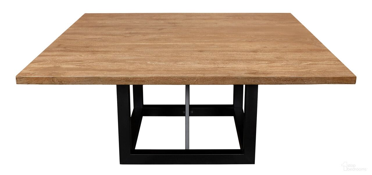 The appearance of 60 Inch Solid Wood and Iron Frame Base Square Dining Table In Black and Natural designed by Homeroots in the transitional interior design. This black and natural piece of furniture  was selected by 1StopBedrooms from  to add a touch of cosiness and style into your home. Sku: 563917. Table Base Style: Trestle. Table Top Shape: Square. Size: 60" x 60". Material: Solid Wood.