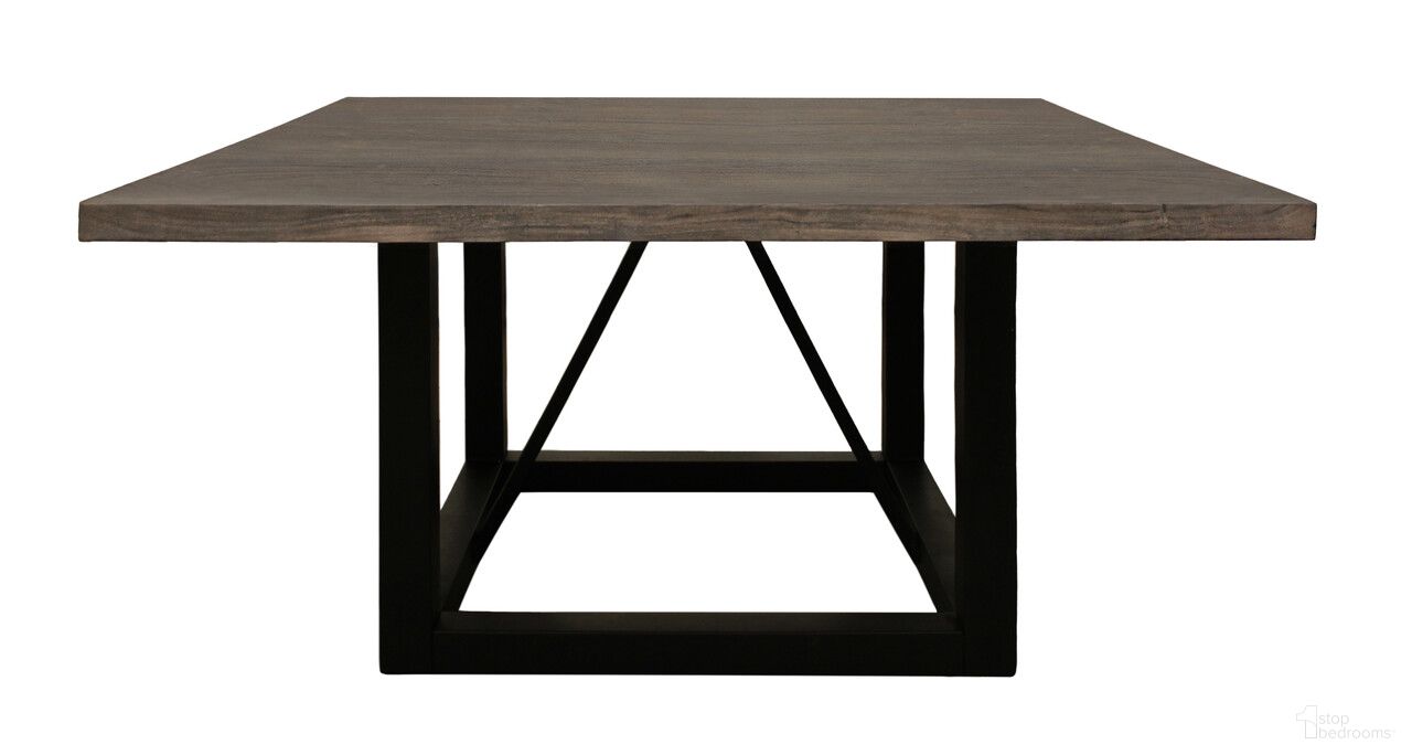 The appearance of 60 Inch Solid Wood and Iron Frame Base Square Dining Table In Dark Brown and Black designed by Homeroots in the rustic / southwestern interior design. This dark brown and black piece of furniture  was selected by 1StopBedrooms from  to add a touch of cosiness and style into your home. Sku: 544750. Table Base Style: Trestle. Table Top Shape: Square. Material: Wood. Size: 60" x 60".