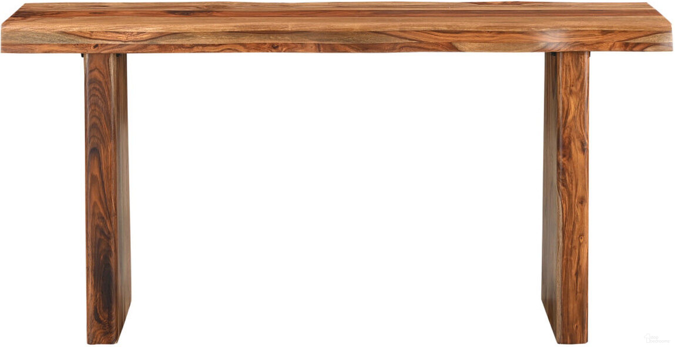 The appearance of 60 Inch Solid Wood Double Pedestal Live Edge Console Table In Brown designed by Homeroots in the rustic / southwestern interior design. This brown piece of furniture  was selected by 1StopBedrooms from  to add a touch of cosiness and style into your home. Sku: 565299. Material: Solid Wood.