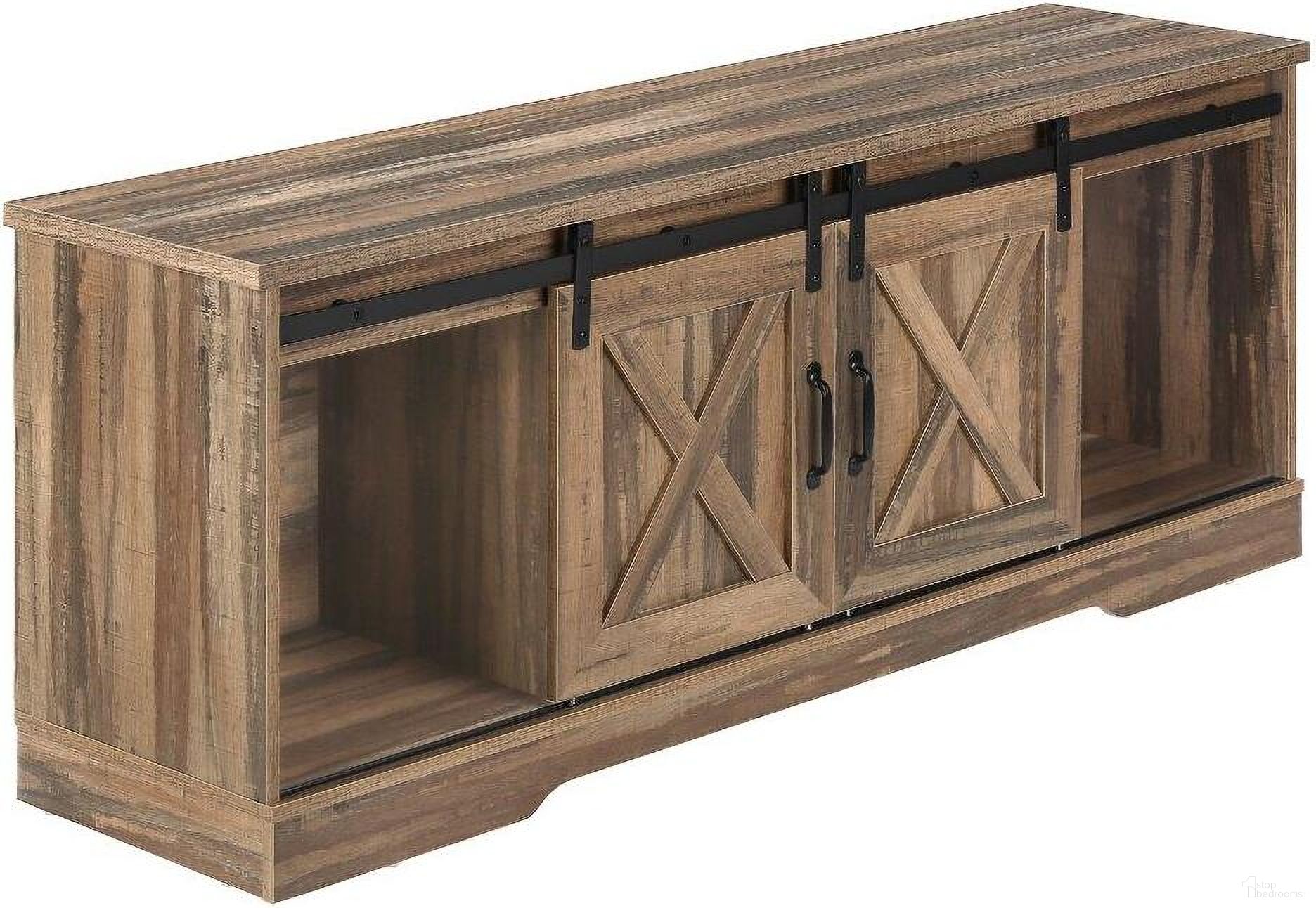 60 Inch Tv Stand In Brown Reclaimed-Look With 2 Sliding Doors
